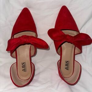 AAMS Women's Red Bow Loafers